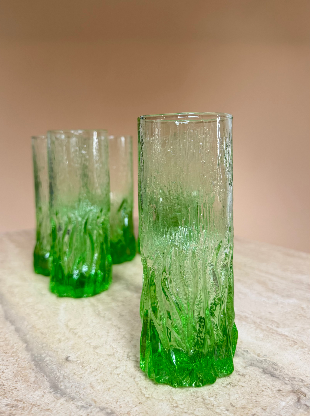Vintage Italiaanse groene glazen set met ijsemmer | jaren ’60