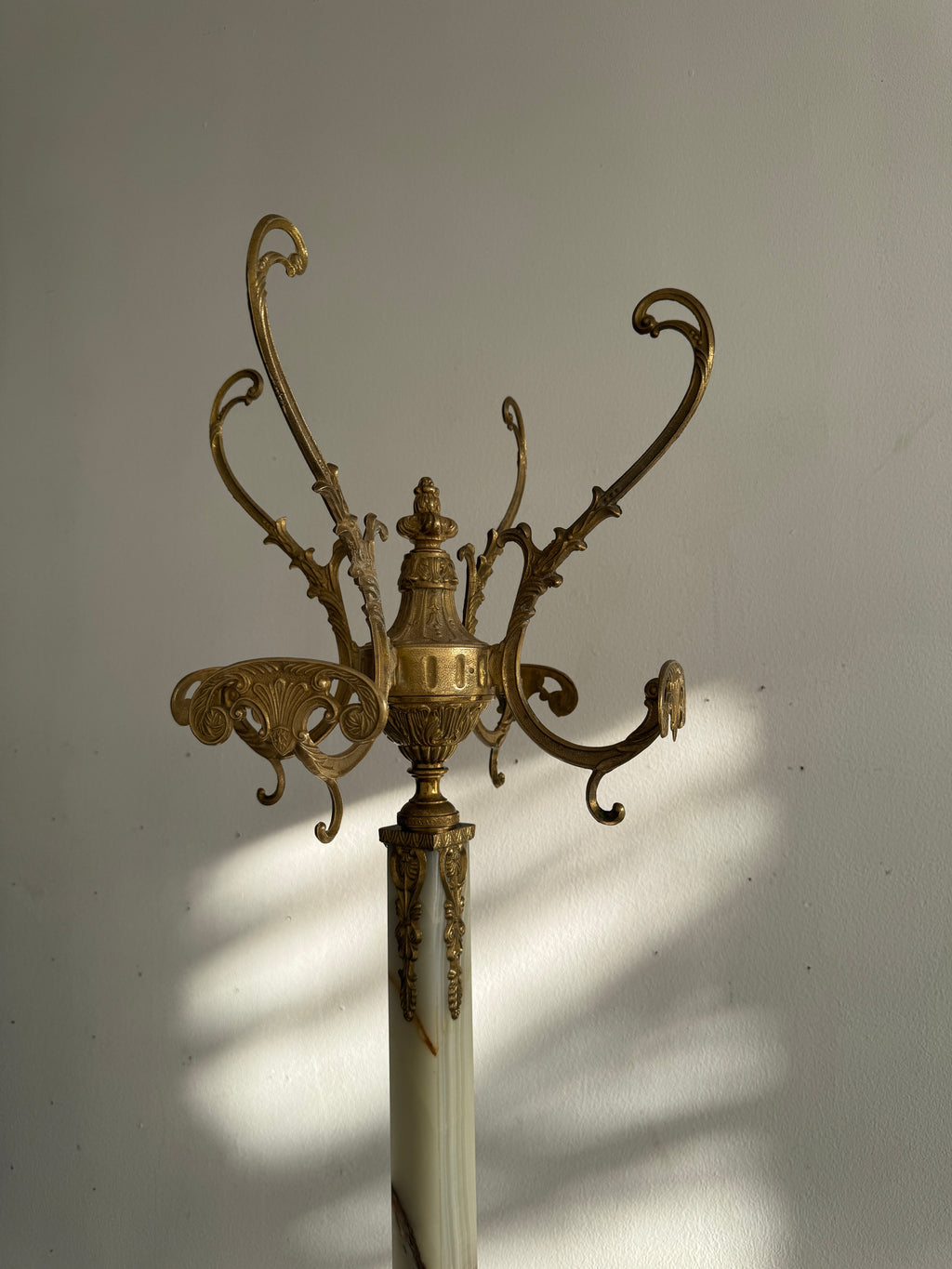 Hollywood Regency Grand Onyx & Gilt Brass Coat Rack | Italy, 1960s