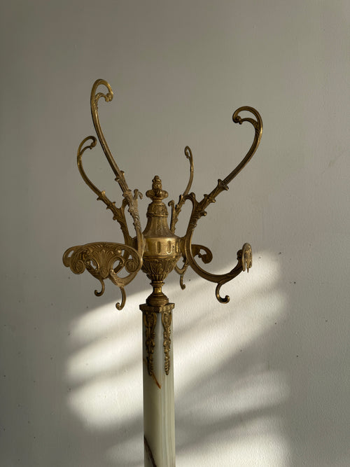 Hollywood Regency Grand Onyx & Gilt Brass Coat Rack | Italy, 1960s