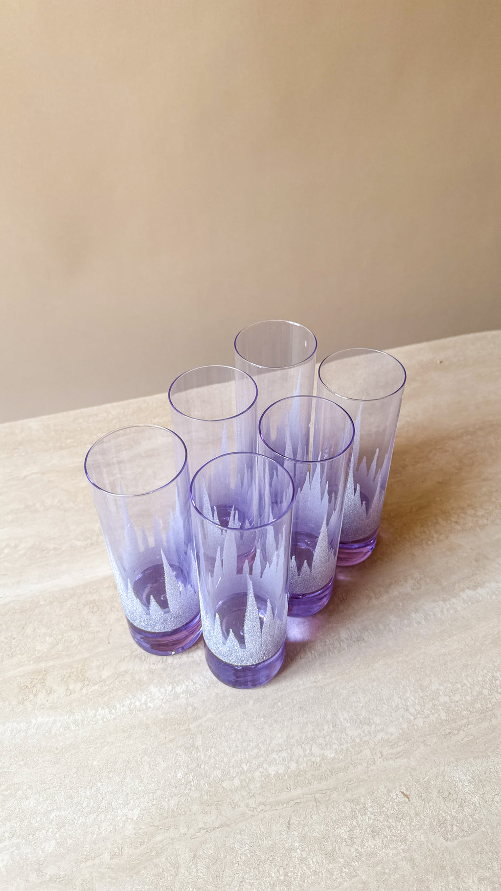 Aura Amethyst | Set of 6 Vintage Frosted Purple Highball Glasses