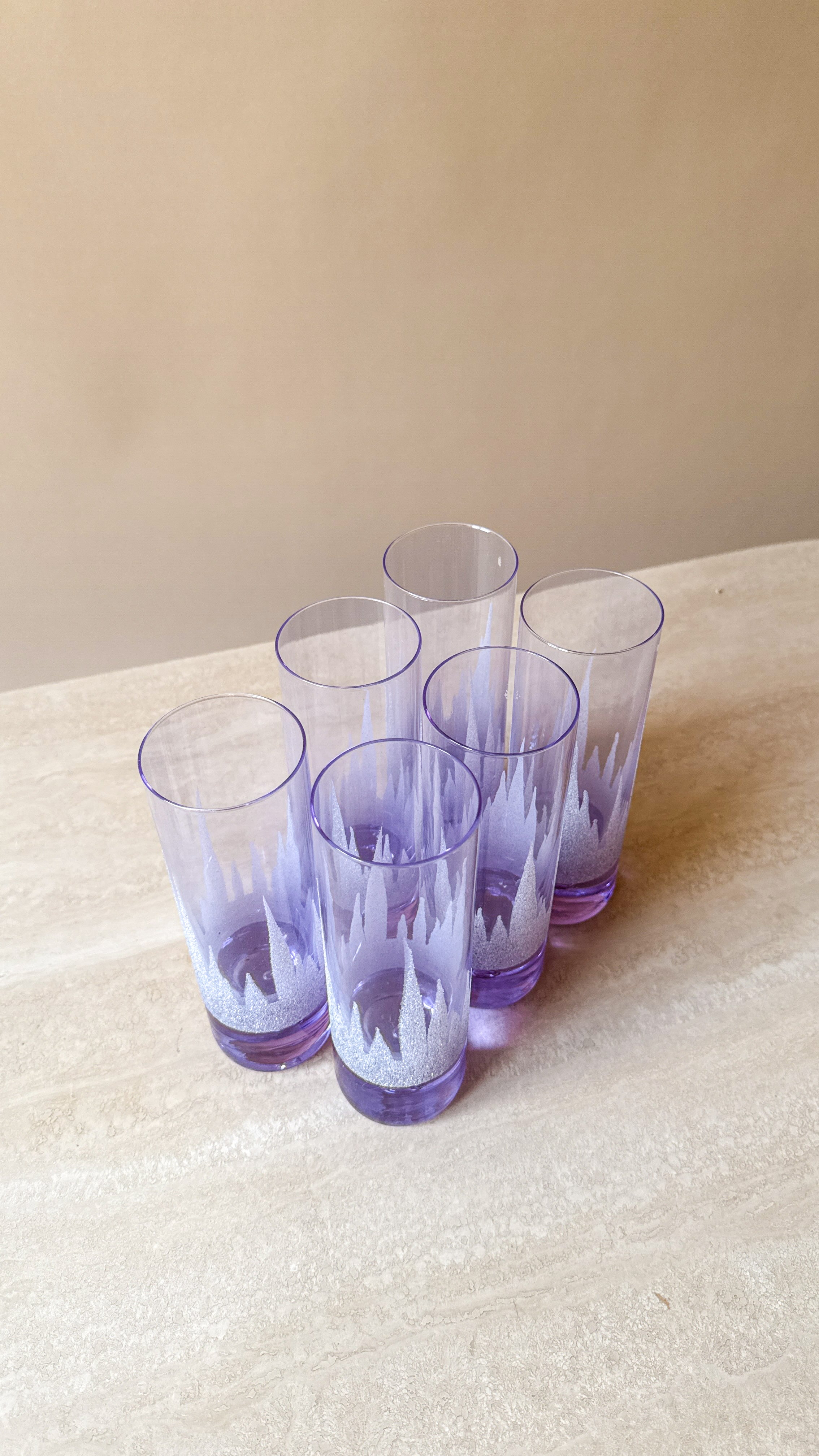 Aura Amethyst | Set of 6 Vintage Frosted Purple Highball Glasses