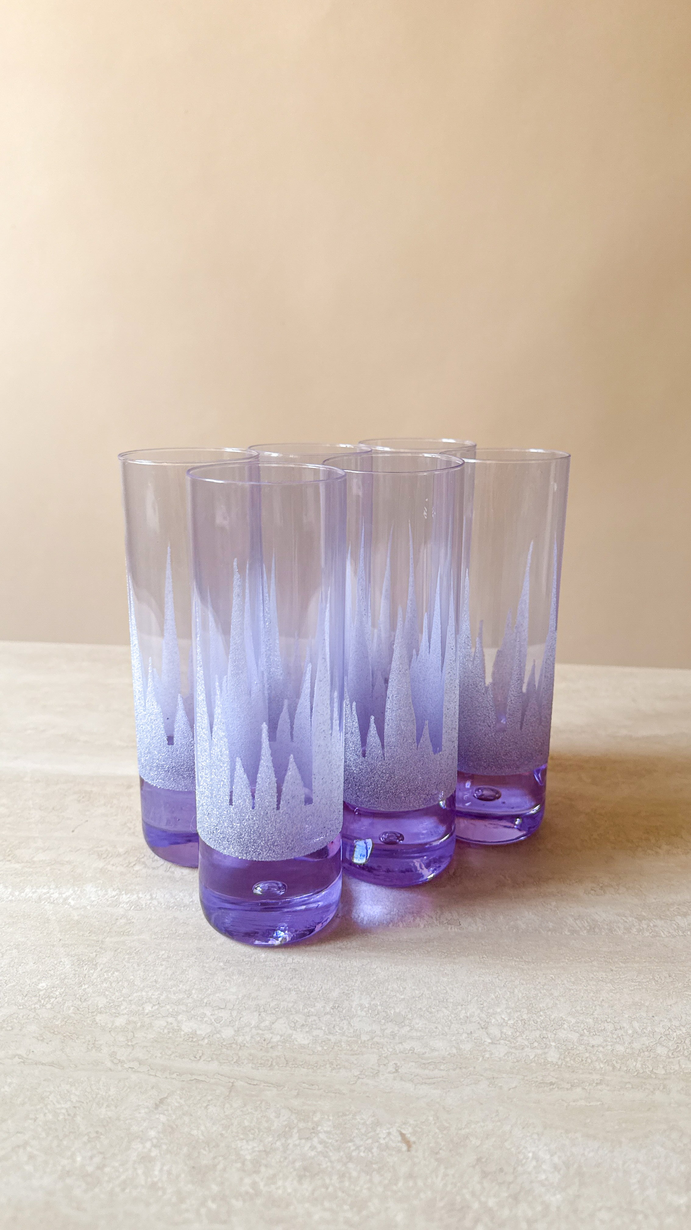 Aura Amethyst | Set of 6 Vintage Frosted Purple Highball Glasses