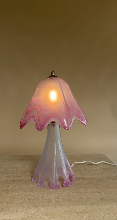 Vintage roze Murano tafellamp | Italiaans art glass