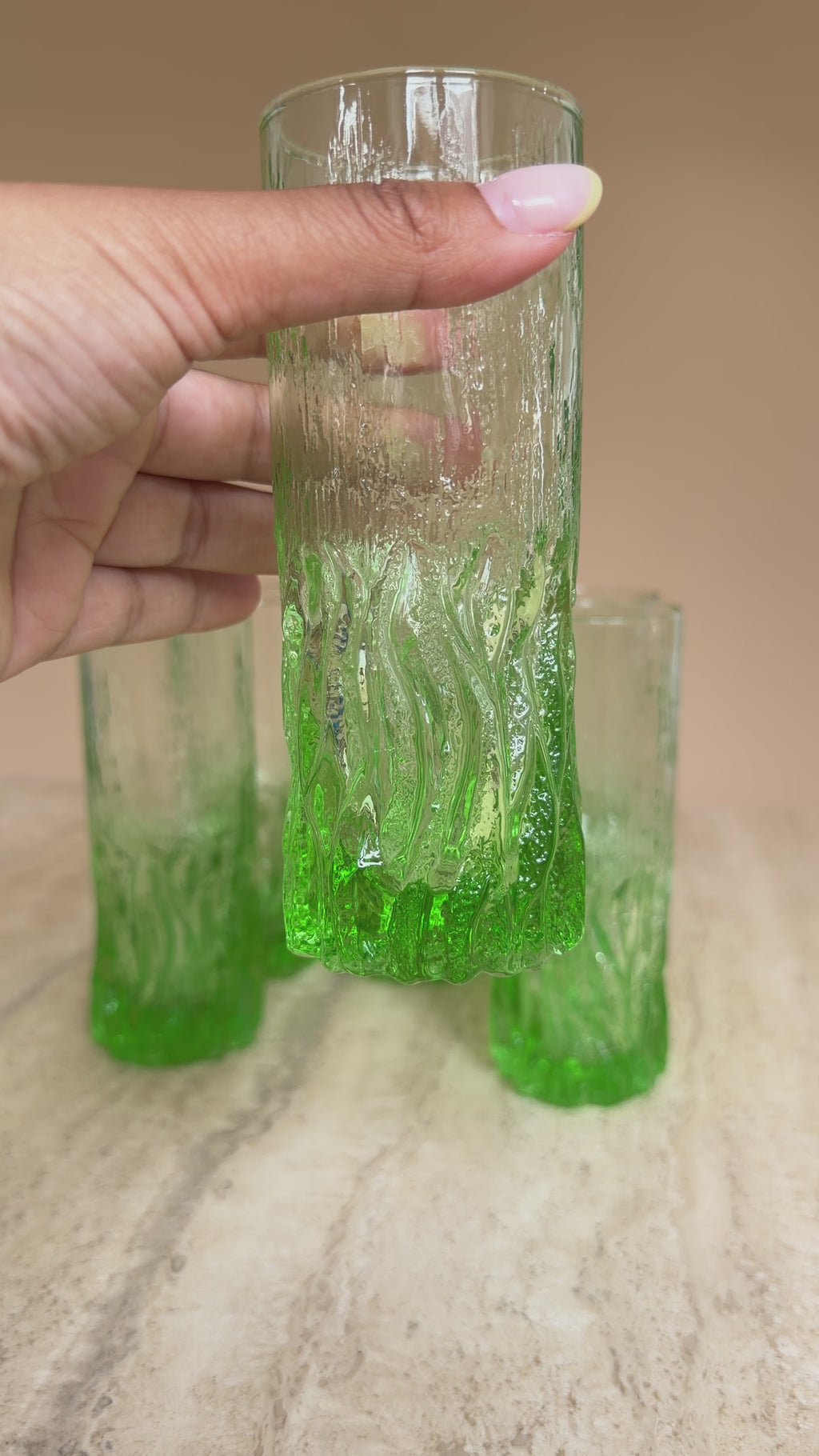 Vintage Italiaanse groene glazen set met ijsemmer | jaren ’60
