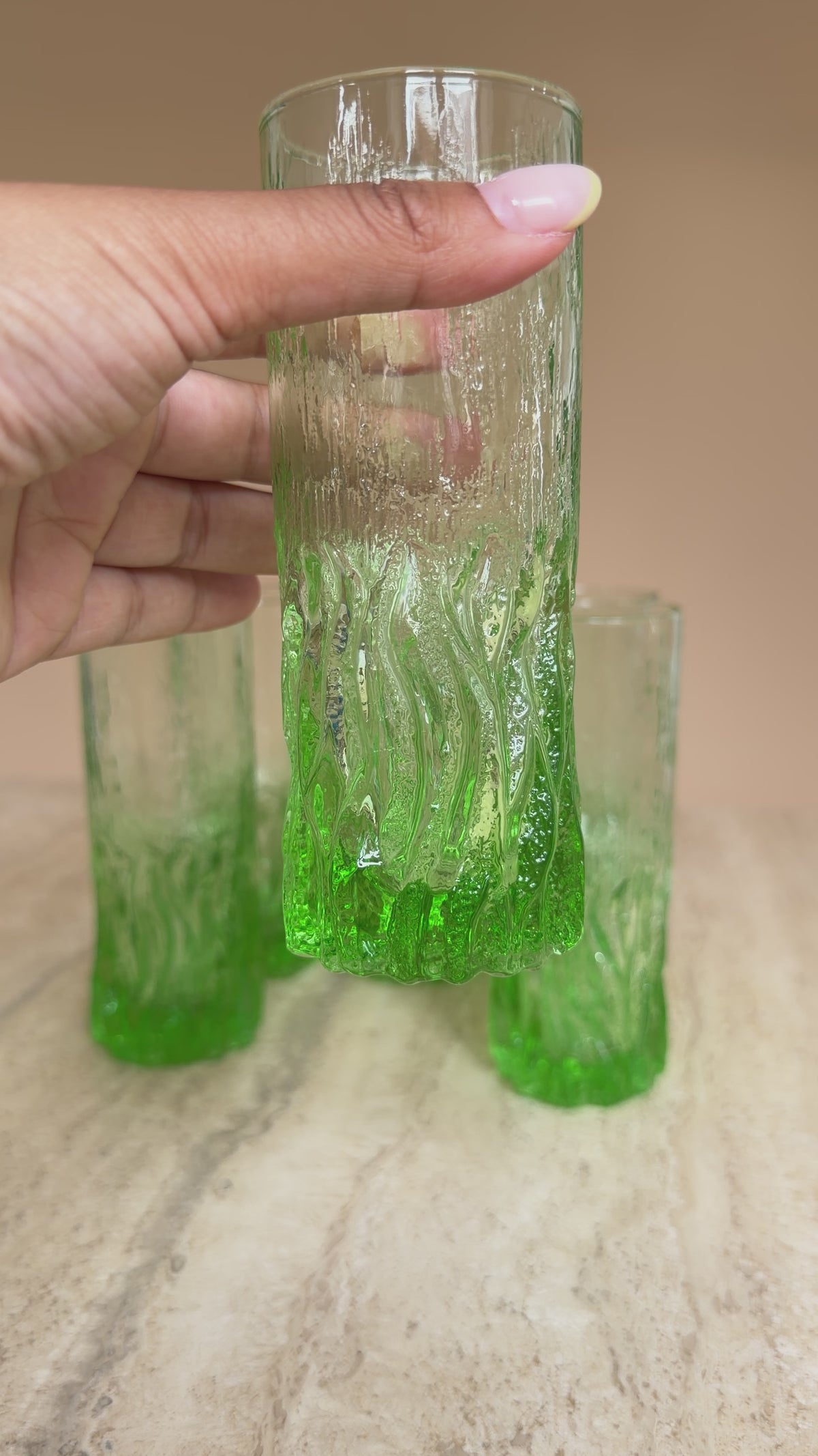 Vintage Italiaanse groene glazen set met ijsemmer | jaren ’60