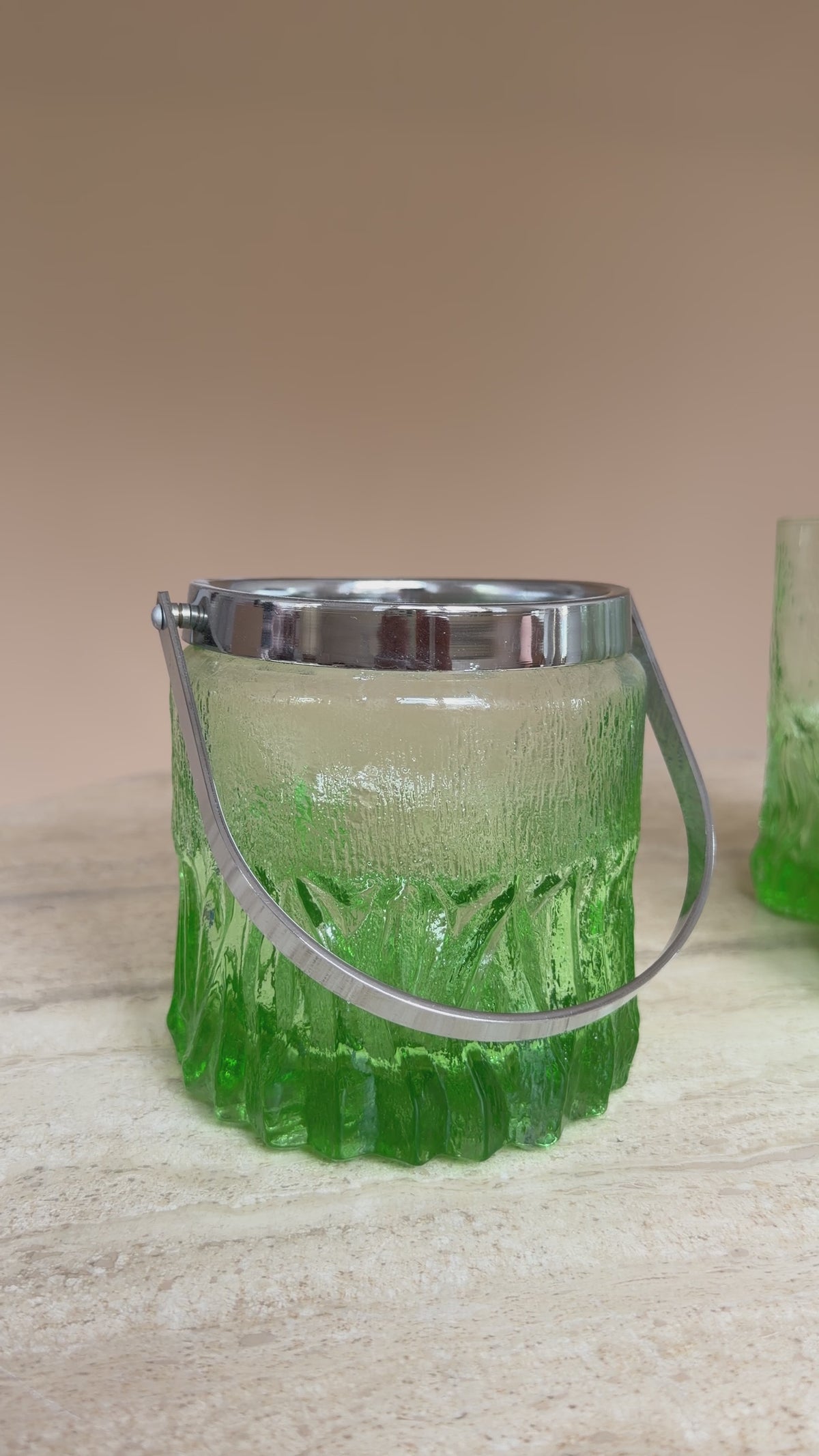 Vintage Italiaanse groene glazen set met ijsemmer | jaren ’60